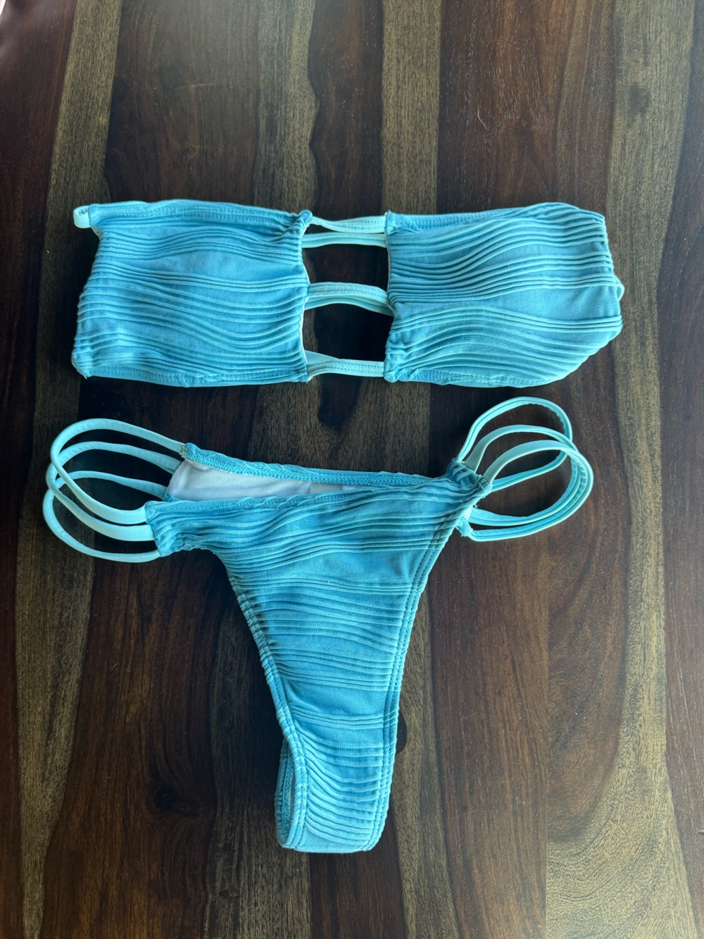 Textured Aqua Two-Piece Bikini Set